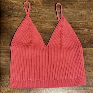 Ribbed V-Neck Cropped Tank Top - Pink